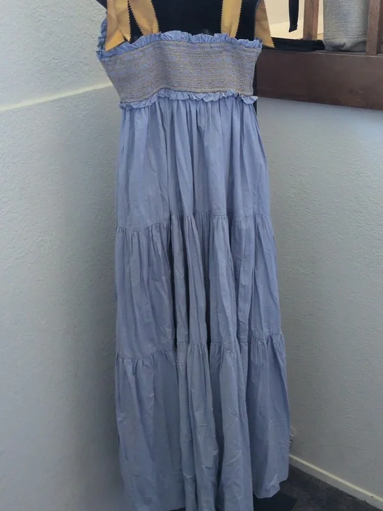 ✨nwt Free People Bluebell Solid Maxi Dress In Blue Gold Size M - Picture 5 of 8